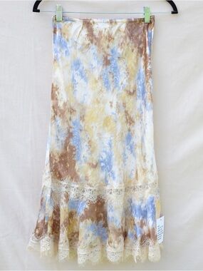 NWT Topshop Tie Dye Satin Midi Skirt Lace Trim 90s Y2K Size 6